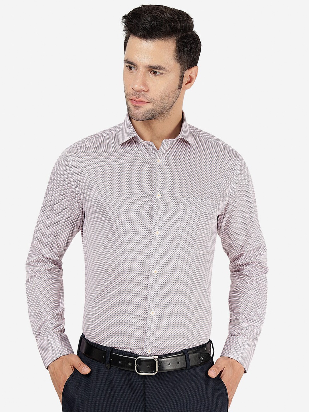 

METAL Micro Ditsy Printed Slim Fit Cotton Formal Shirt, Blue