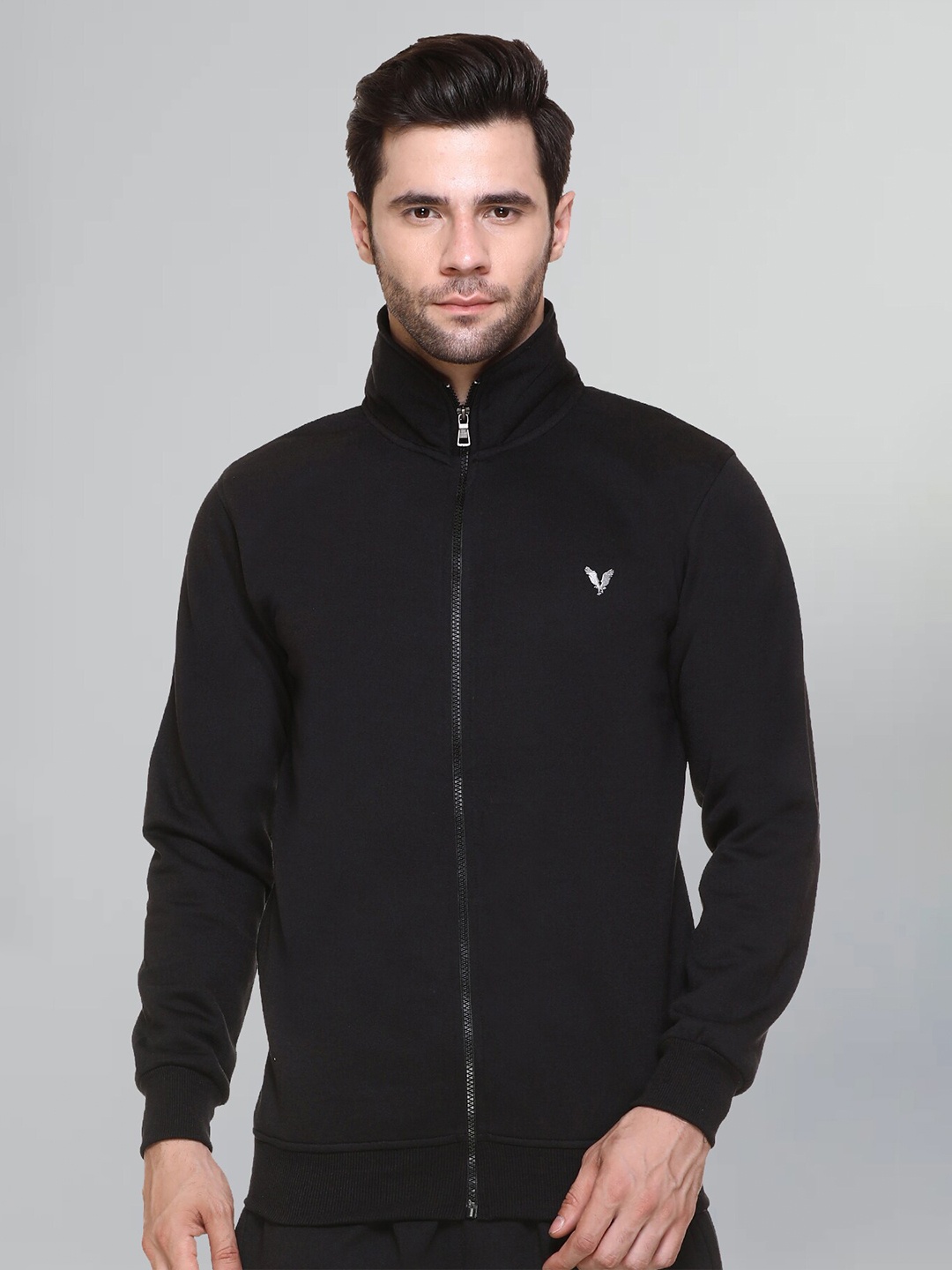 

GODFREY Mock Collar Anti Odour Fleece Front-Open Sweatshirt, Black