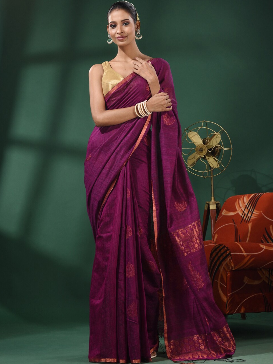 

Charukriti Ethnic Motifs Woven Design Zari Pure Silk Saree, Purple