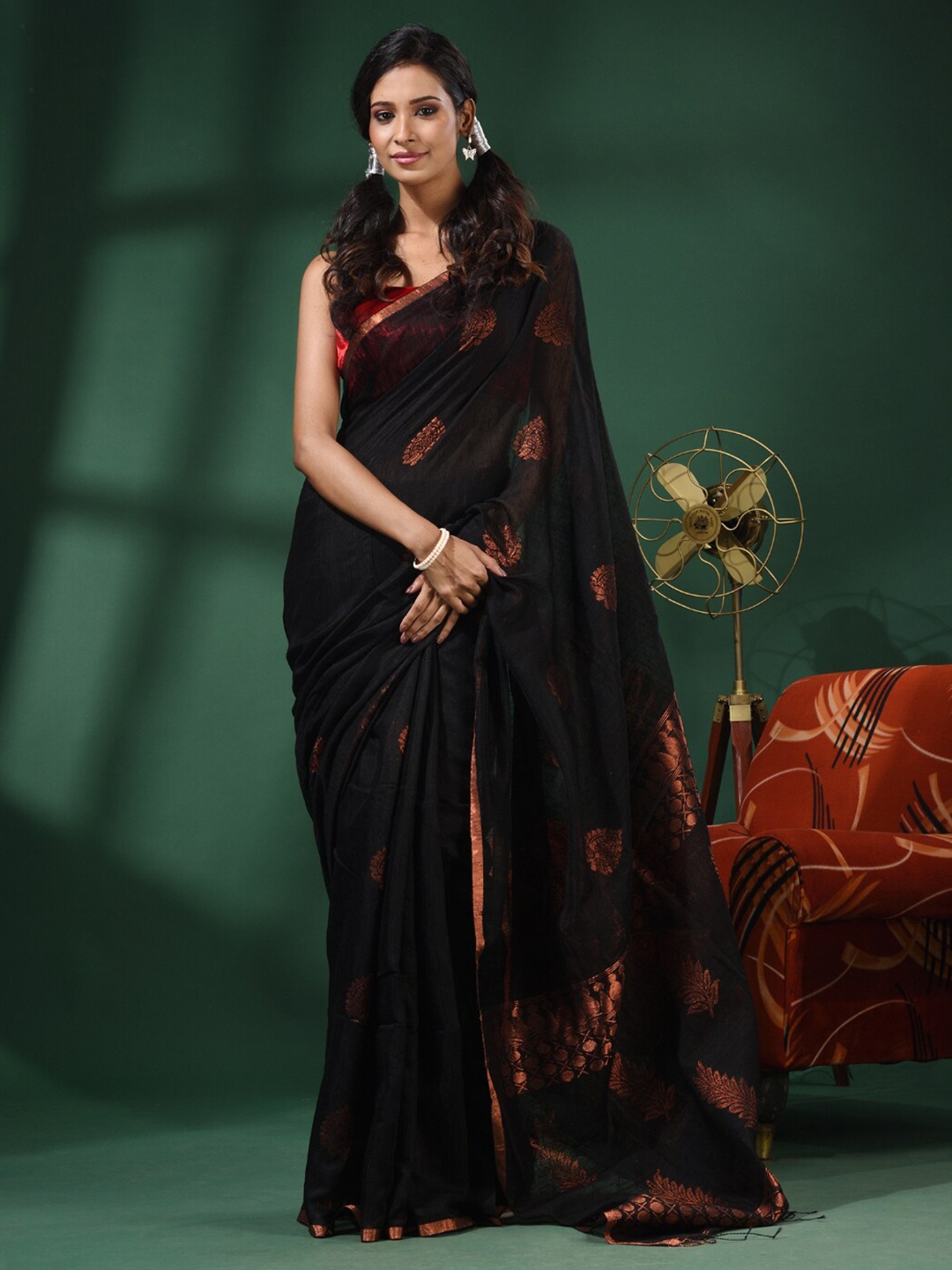 

Charukriti Ethnic Motifs Woven Design Zari Pure Silk Saree, Black