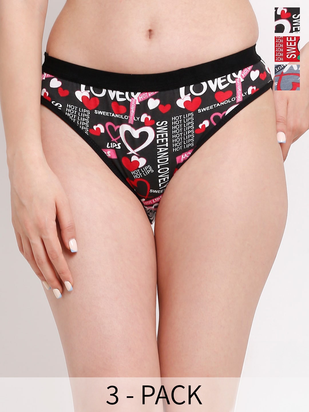

Ennoble Women Pack Of 3 Printed Cotton Hipster Briefs, Red