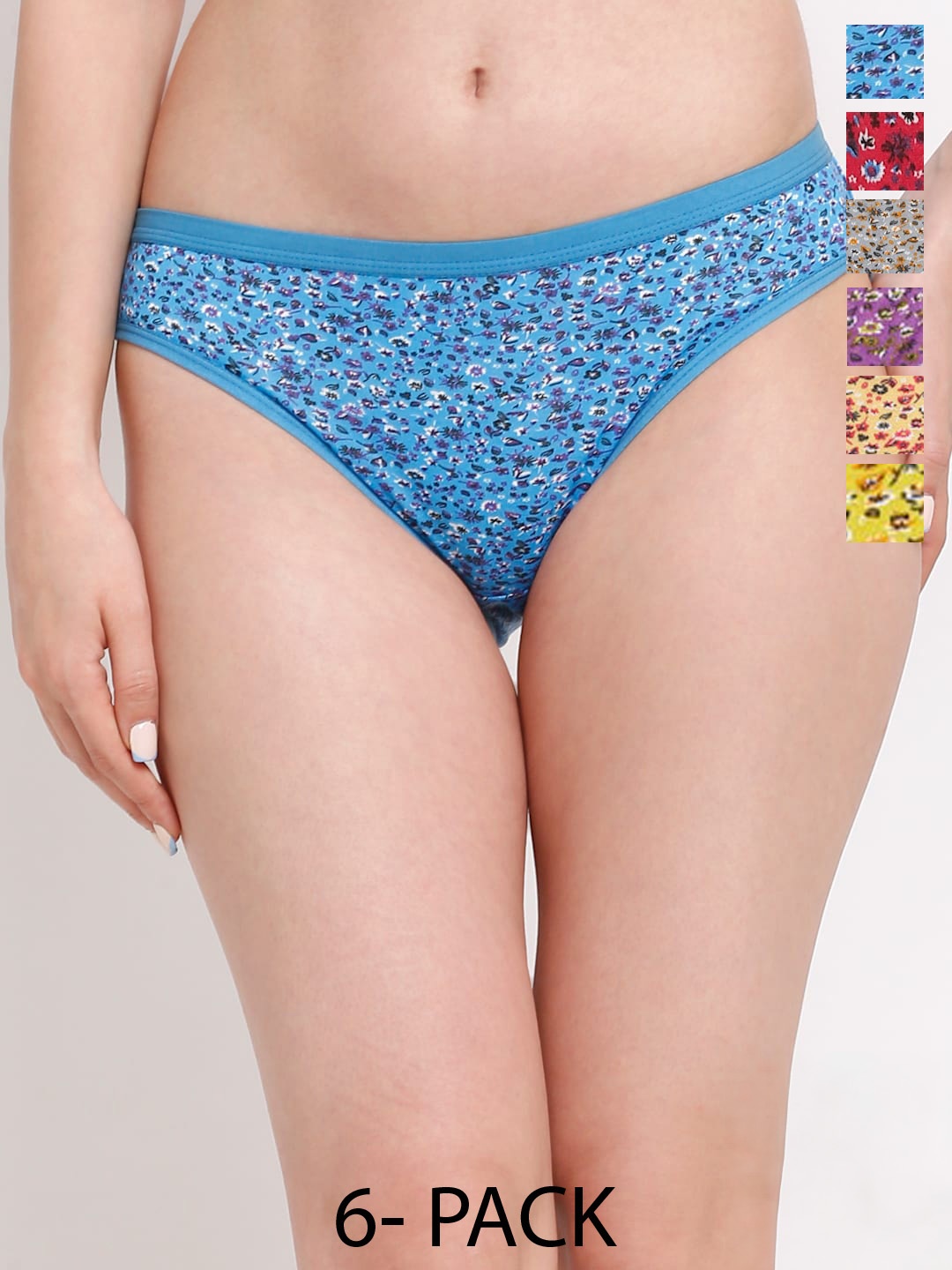 

Ennoble Women Pack Of 6 Floral Printed Cotton Briefs, Blue