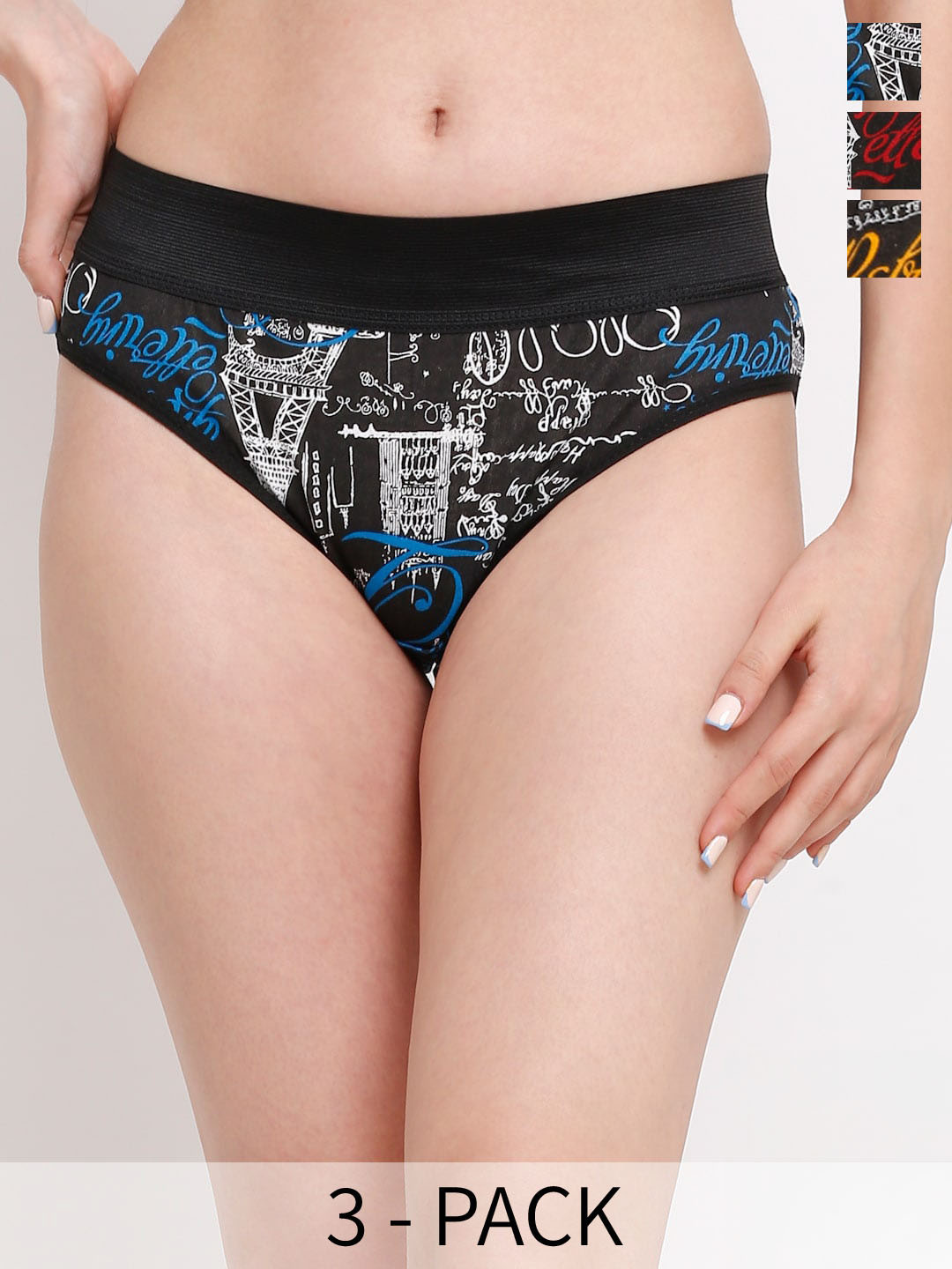 

Ennoble Women Pack Of 3 Cotton Printed Comfortable Briefs, Black