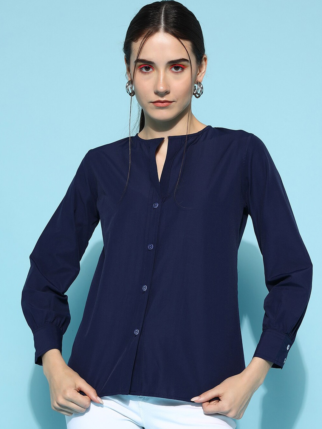 

KALINI Comfort Mandarin Collar Formal Shirt, Blue
