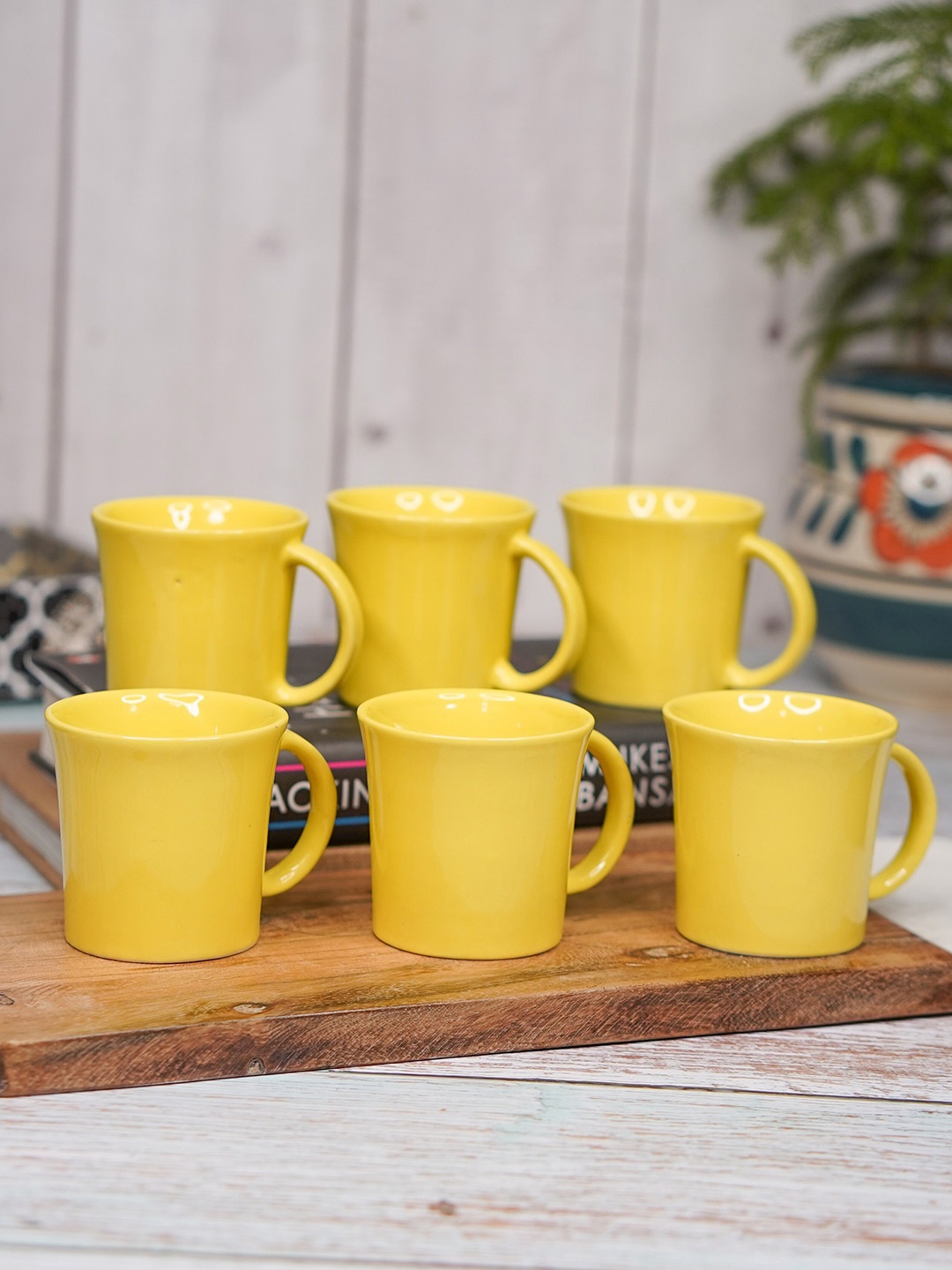 

LIVING ROOTS Yellow 6 Pieces Ceramic Glossy Coffee Or Tea Cups 150 ML Each