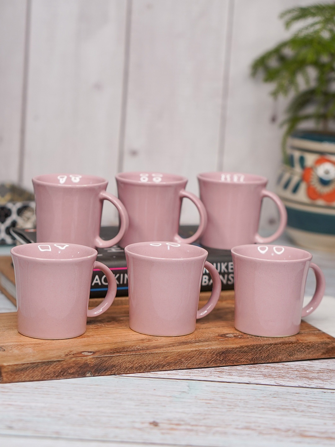 

LIVING ROOTS Mauve 6 Pieces Ceramic Glossy Coffee Or Tea Cups 150 ML Each