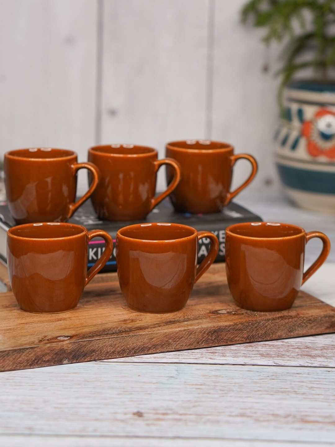 

LIVING ROOTS Maroon 6 Pieces Ceramic Glossy Cups 110ml each