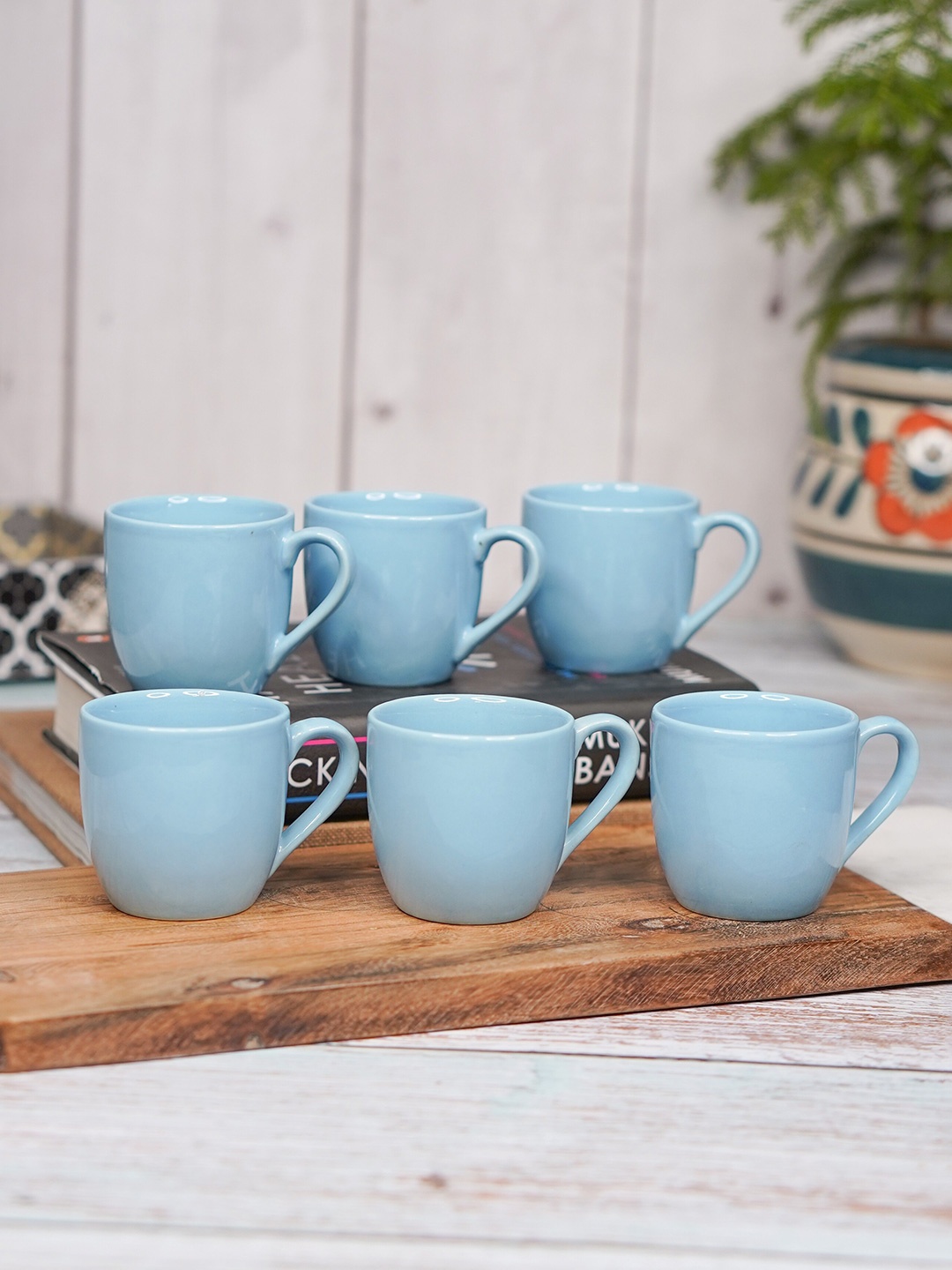 

LIVING ROOTS Blue 6 Pieces Ceramic Glossy Cups 110ml each