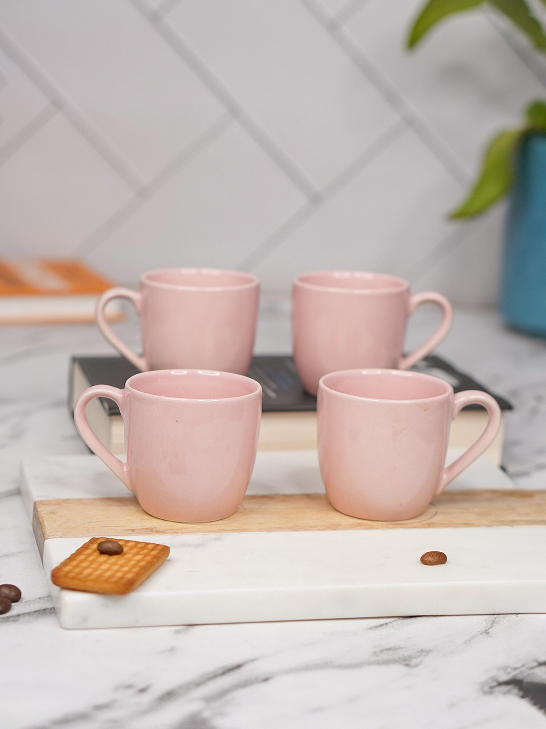 

LIVING ROOTS Pink 4 Pieces Ceramic Glossy Cups 110ml each
