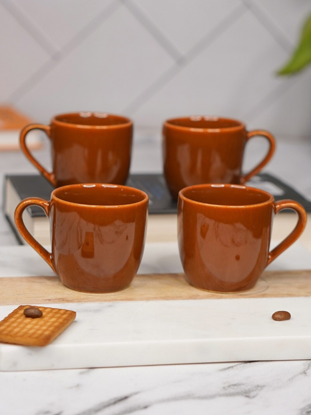 

LIVING ROOTS Maroon 4 Pieces Ceramic Glossy Cups 110ml each