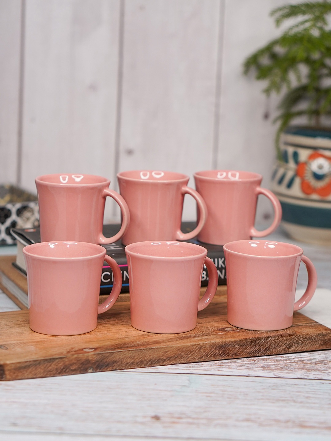 

LIVING ROOTS Pink 6 Pieces Ceramic Glossy Cups 150ml each