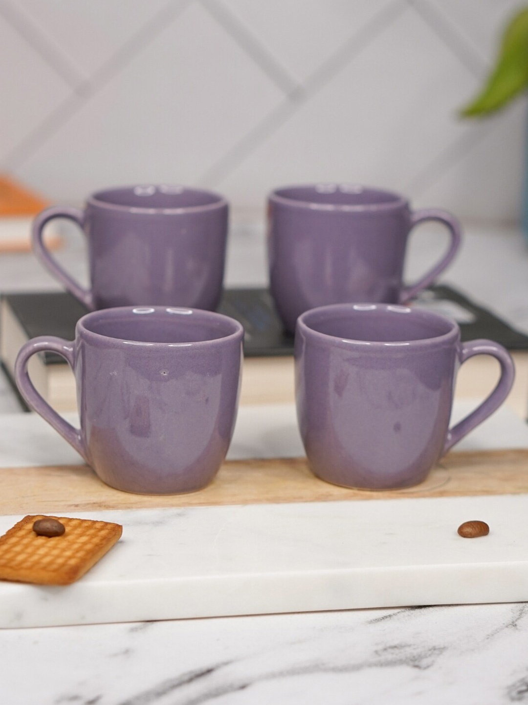 

LIVING ROOTS Purple 4 Pieces Ceramic Glossy Cups 110ml each