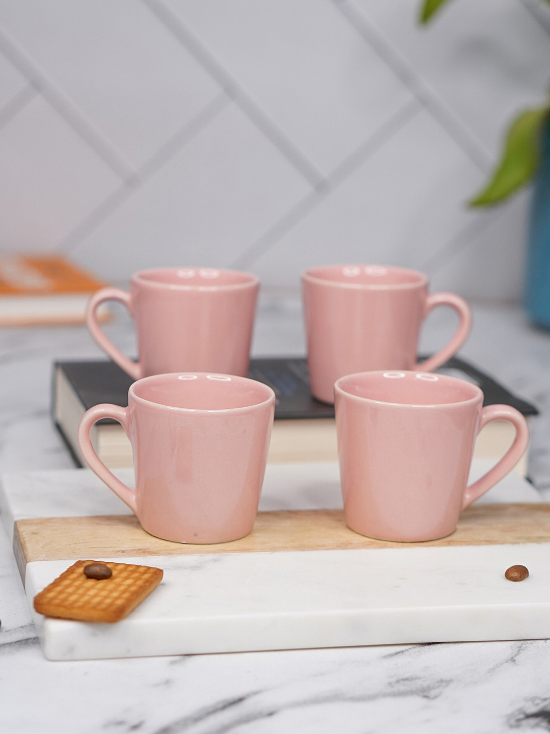 

LIVING ROOTS Pink 4 Pieces Ceramic Glossy Cups 110ml each