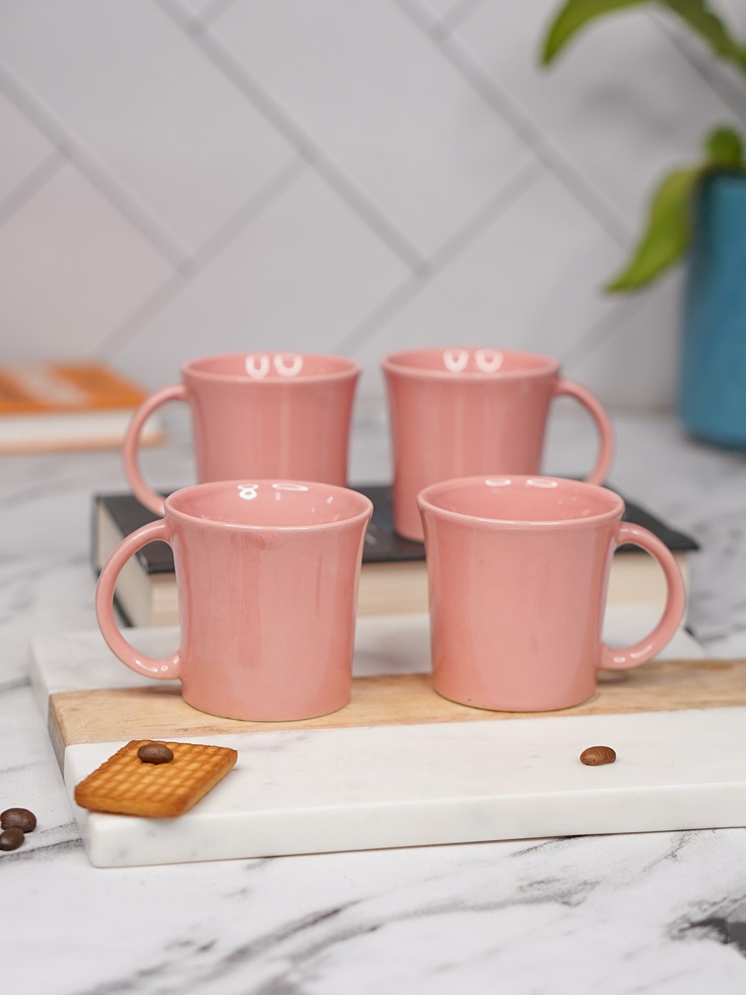 

LIVING ROOTS Pink 4 Pieces Ceramic Glossy Cups 150ml each