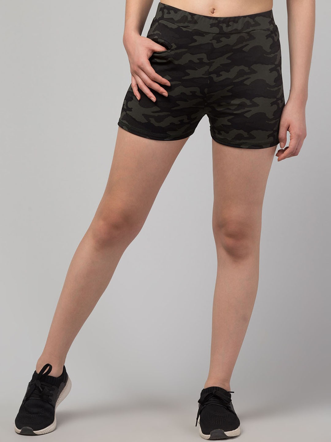

Apraa & Parma Women High-Rise Camouflage Printed Skinny Fit Sports Shorts, Olive