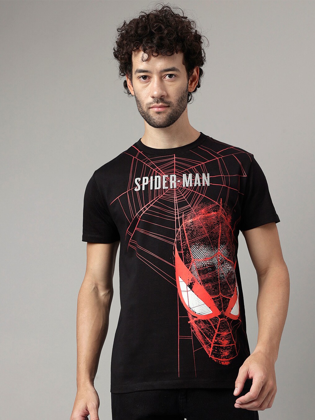 

Free Authority Graphic Spiderman Printed Round Neck Pure-Cotton T-Shirt, Black