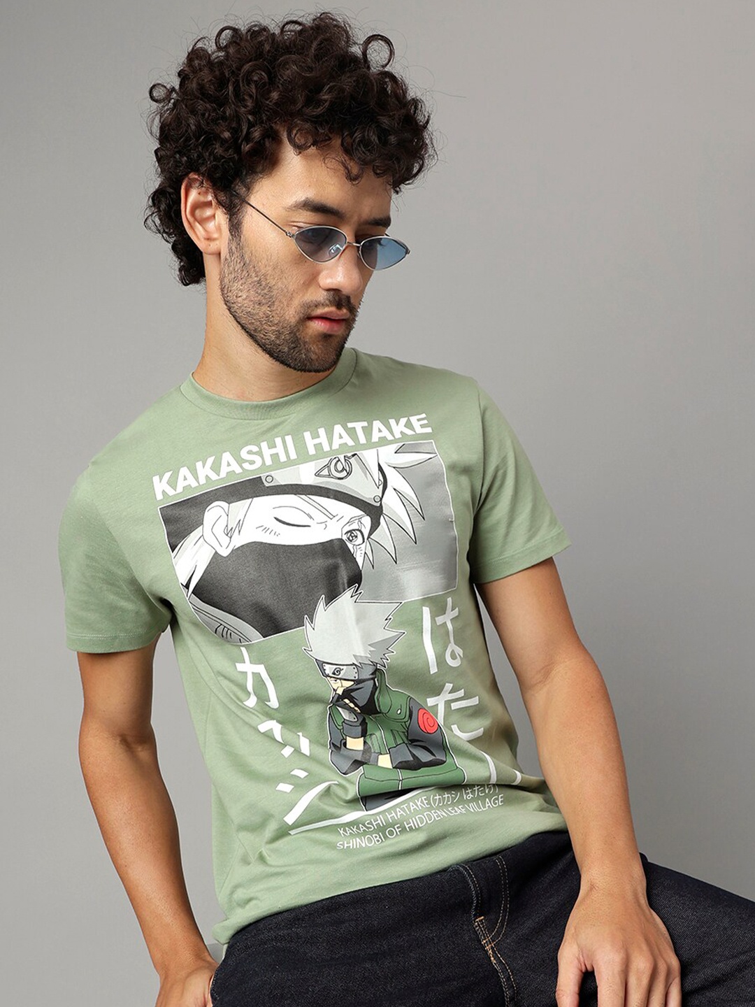 

Free Authority Graphic Kakashi Printed Pure Cotton T-Shirt, Green