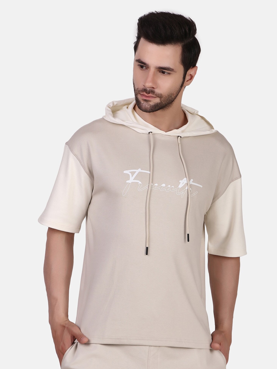 

FREECULTR Typography Printed Antimicrobial Modal Hooded Pullover, Beige