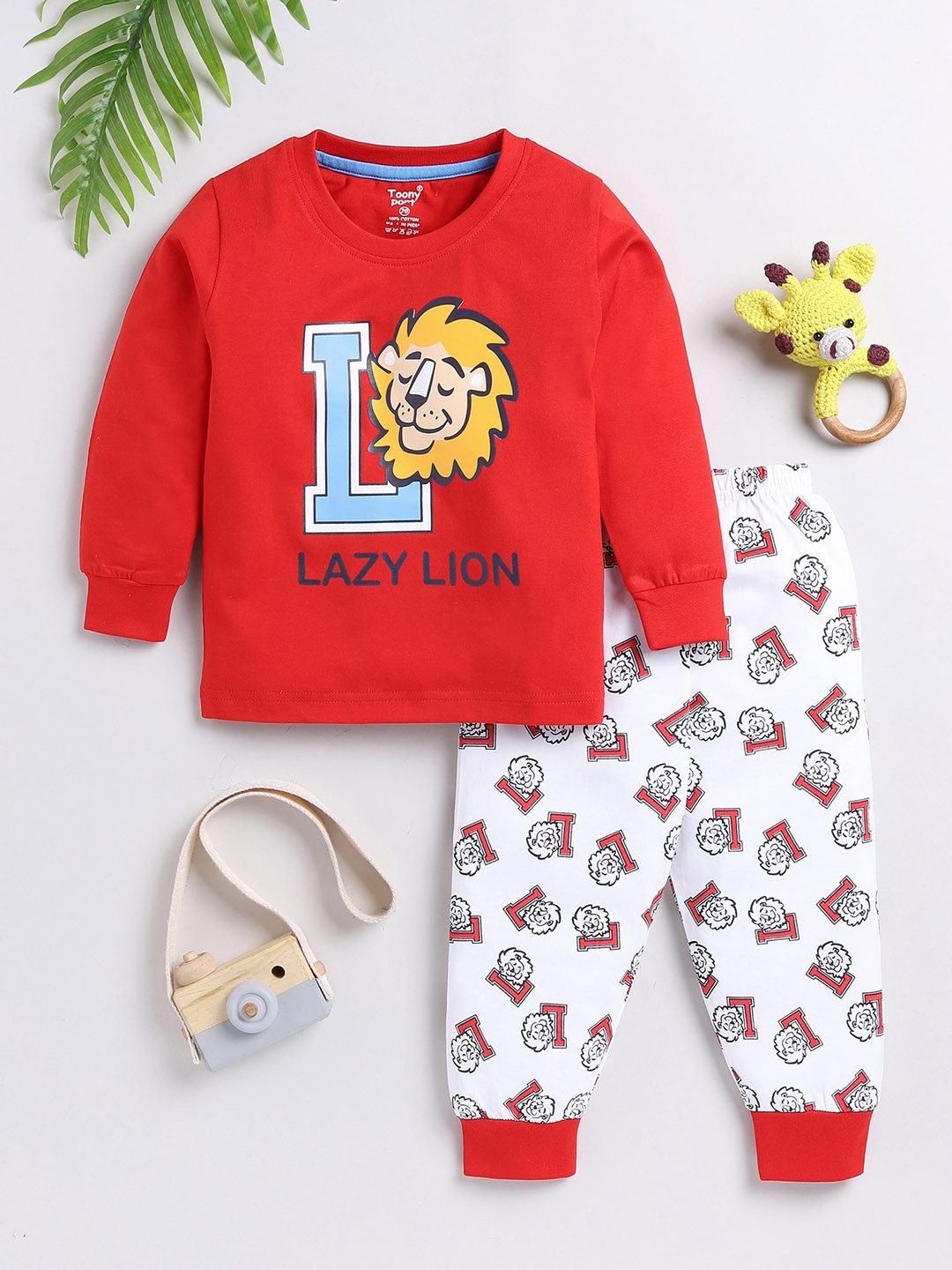 

Toonyport Boys Graphic Printed Cotton Sweatshirt & Sweatpant Sets, Red