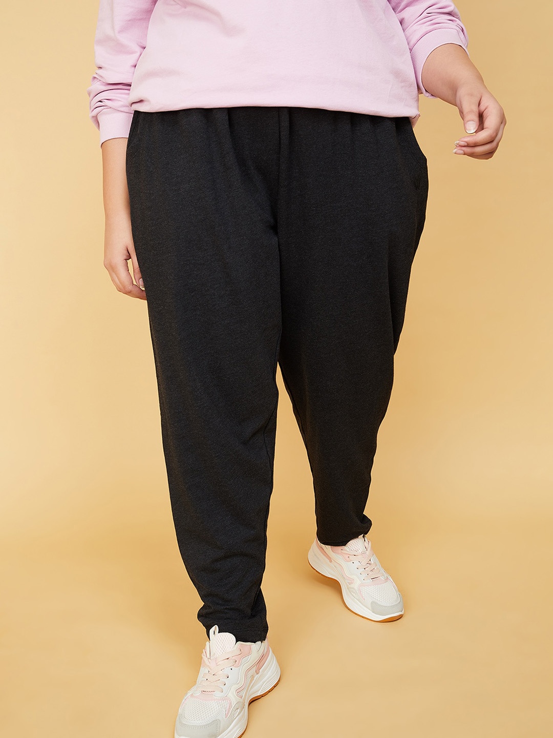 max Women Plus Size Pure Cotton Track Pant, Charcoal
