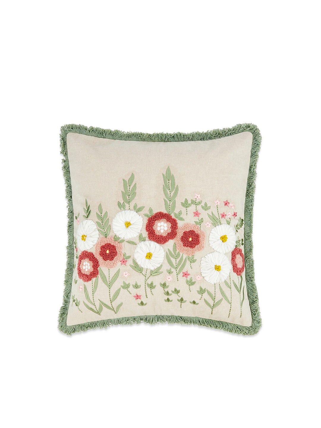 

haus & kinder Red & Green Floral Square Cushion Cover