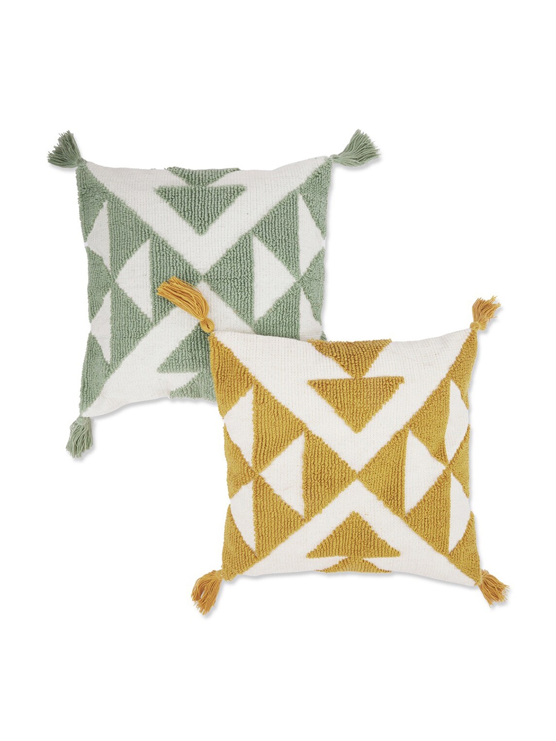 

haus & kinder Brown & White 2-Pieces Geometric Cotton Square Cushion Covers