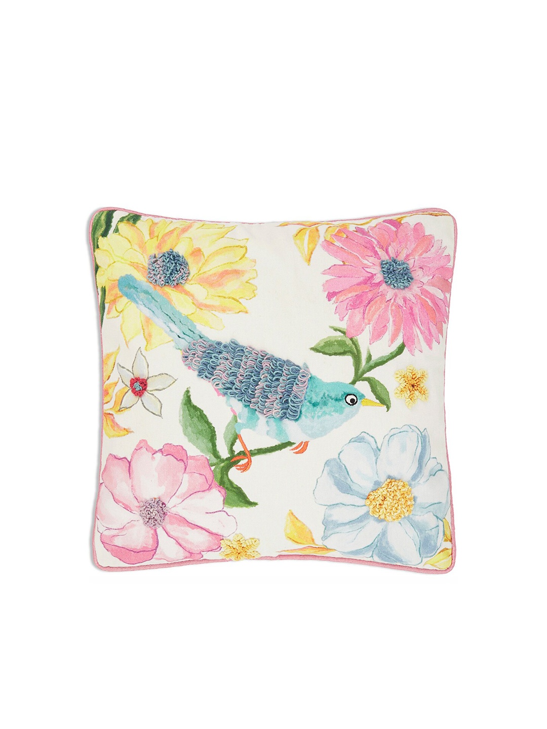 

haus & kinder Yellow & Pink Floral Square Cushion Cover