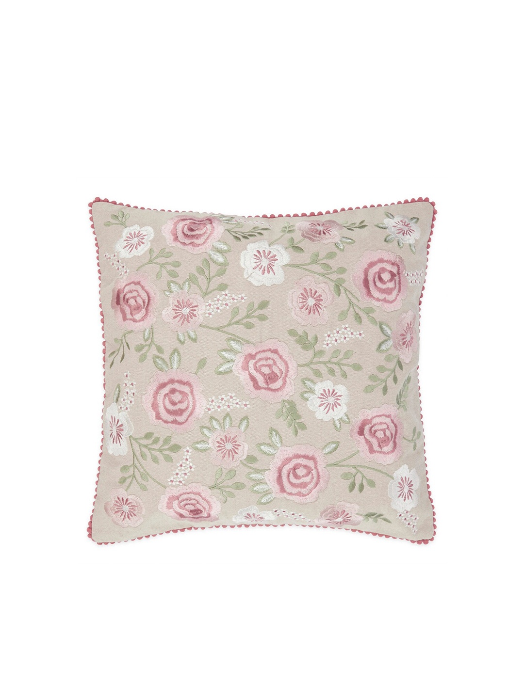 

haus & kinder Beige & Pink Floral Square Cushion Cover