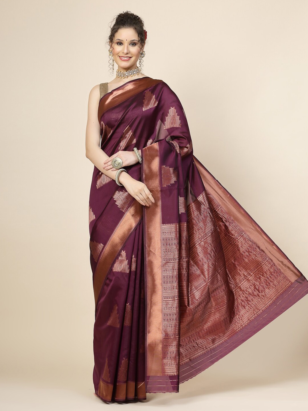 

KALINI Ethnic Motifs Woven Design Jacquard Banarasi Saree, Purple