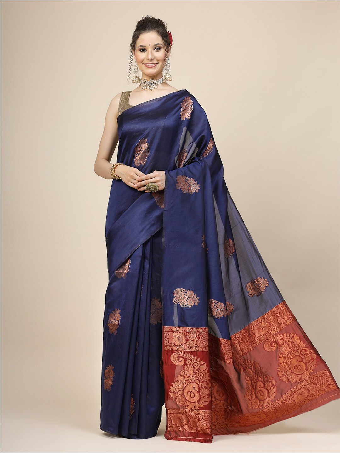 

KALINI Ethnic Motifs Woven Design Zari Banarasi Saree, Blue