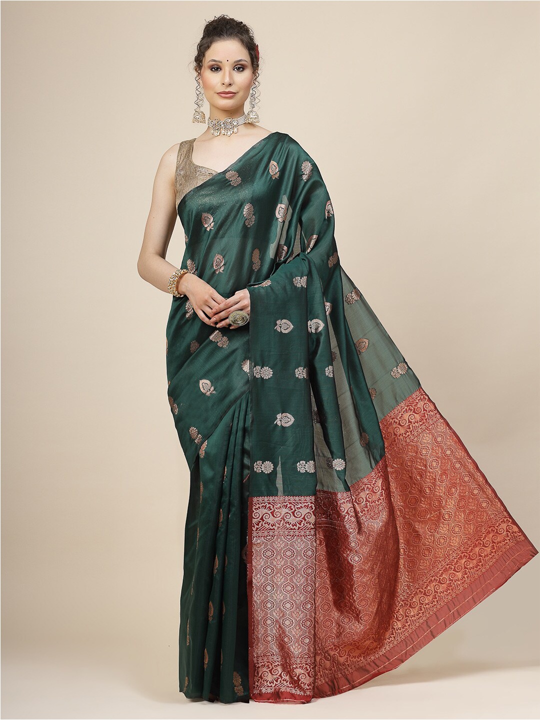 

KALINI Woven Design Jacquard Zari Banarasi Saree, Green