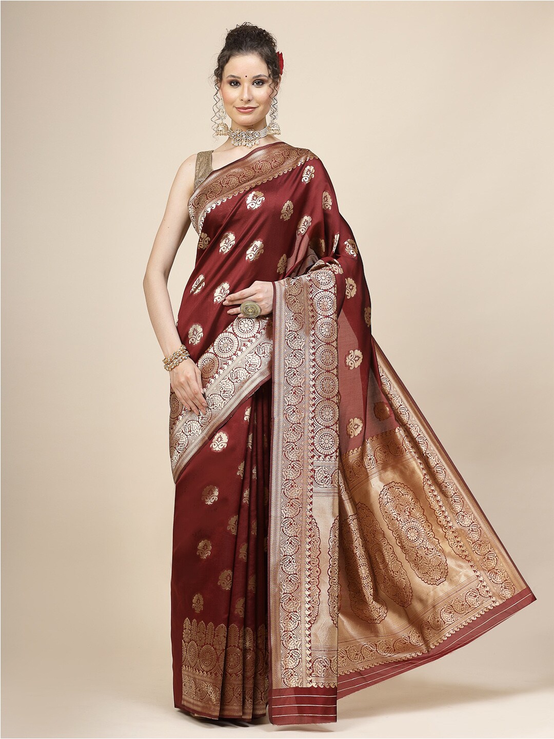 

KALINI Woven Design Jacquard Zari Banarasi Saree, Maroon