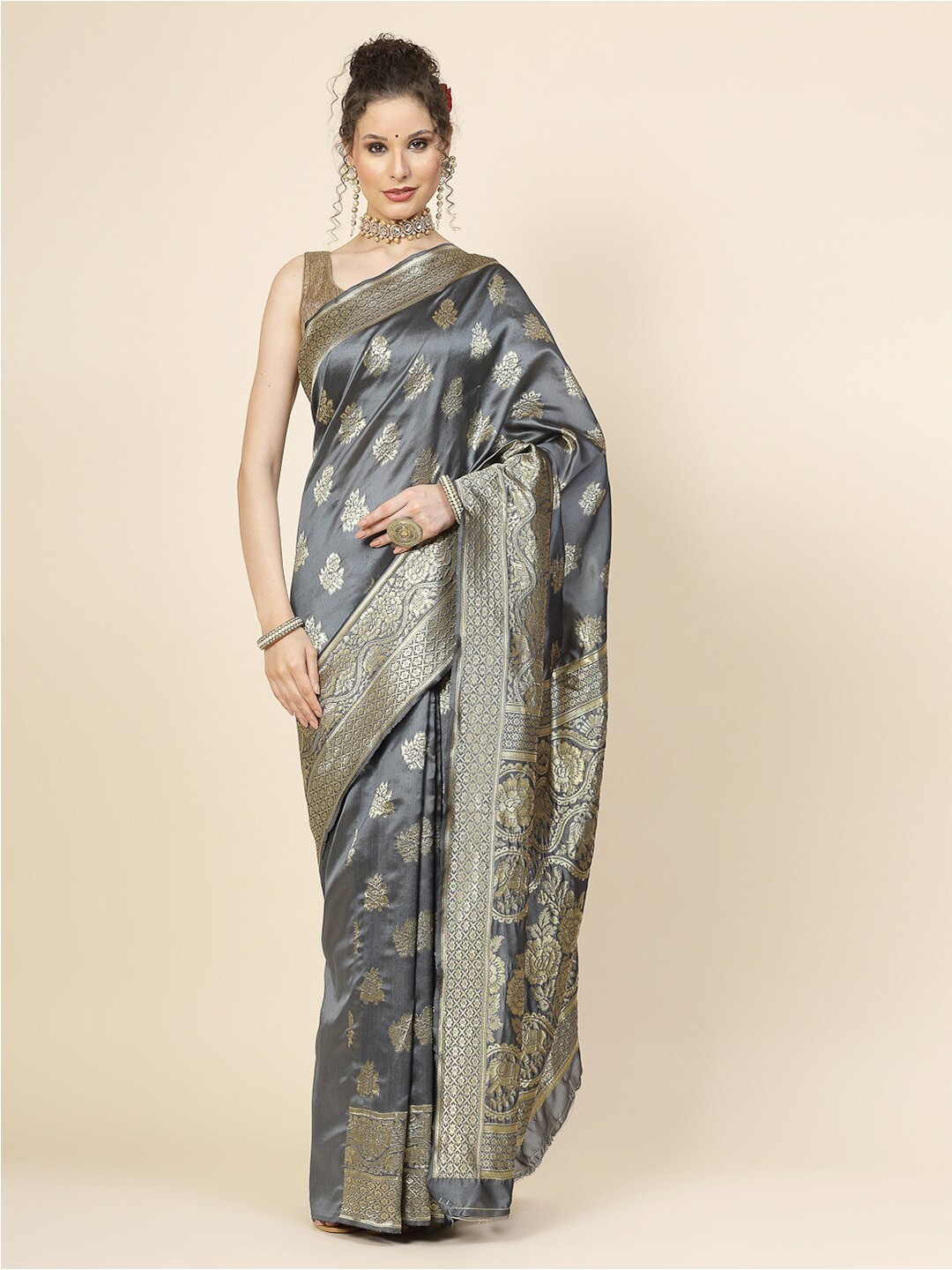 

KALINI Woven Design Zari Banarasi Saree, Grey