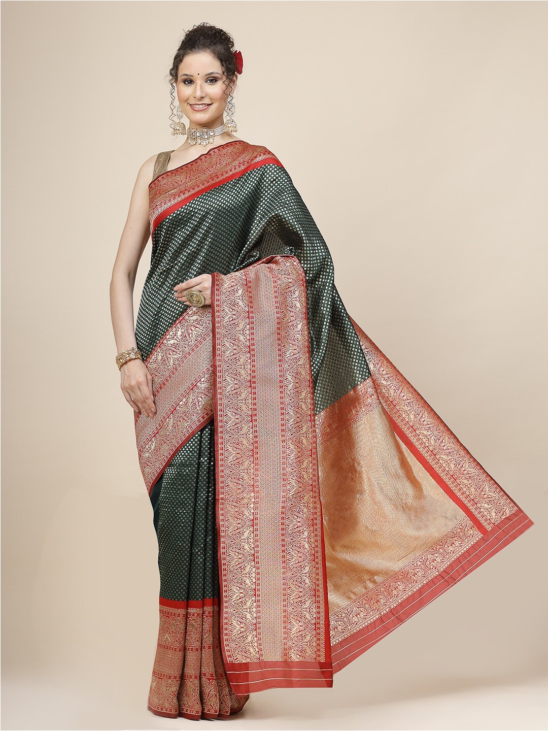 

KALINI Woven Design Zari Banarasi Saree, Green