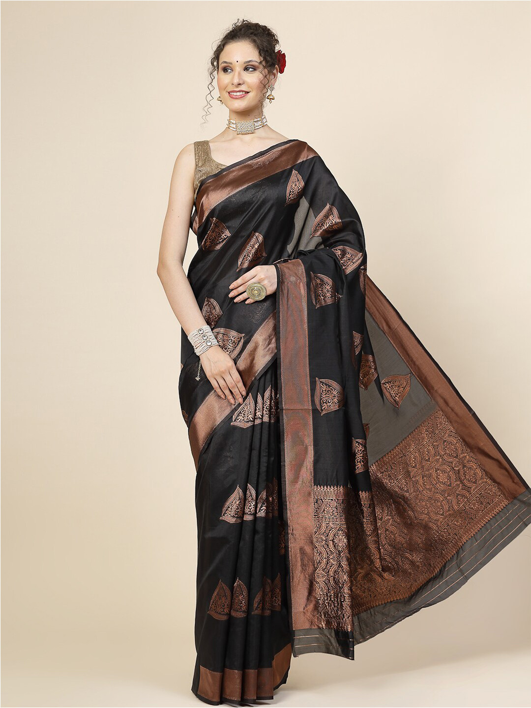 

KALINI Ethnic Motif Woven Design Zari Banarasi Saree, Black