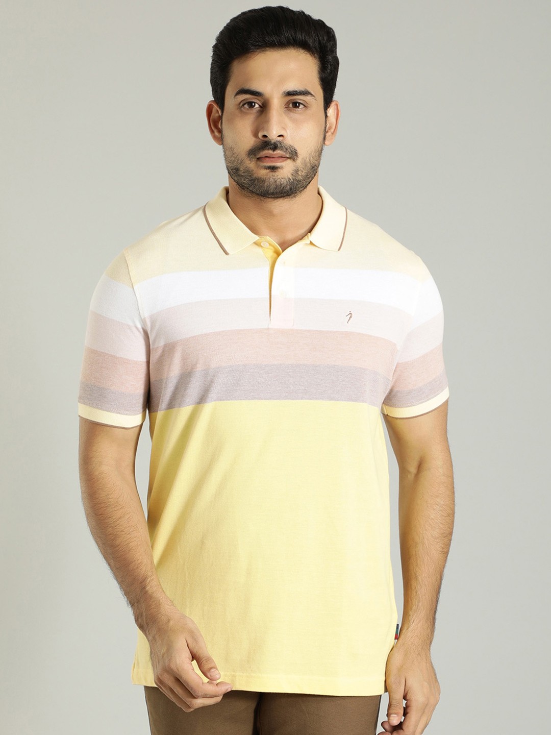 

Indian Terrain Striped Polo Collar Pure Cotton T-shirt, Yellow