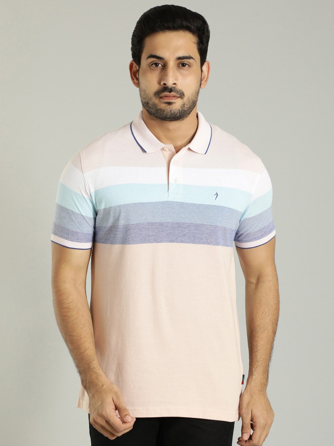 

Indian Terrain Striped Polo Collar Pure Cotton T-shirt, Peach