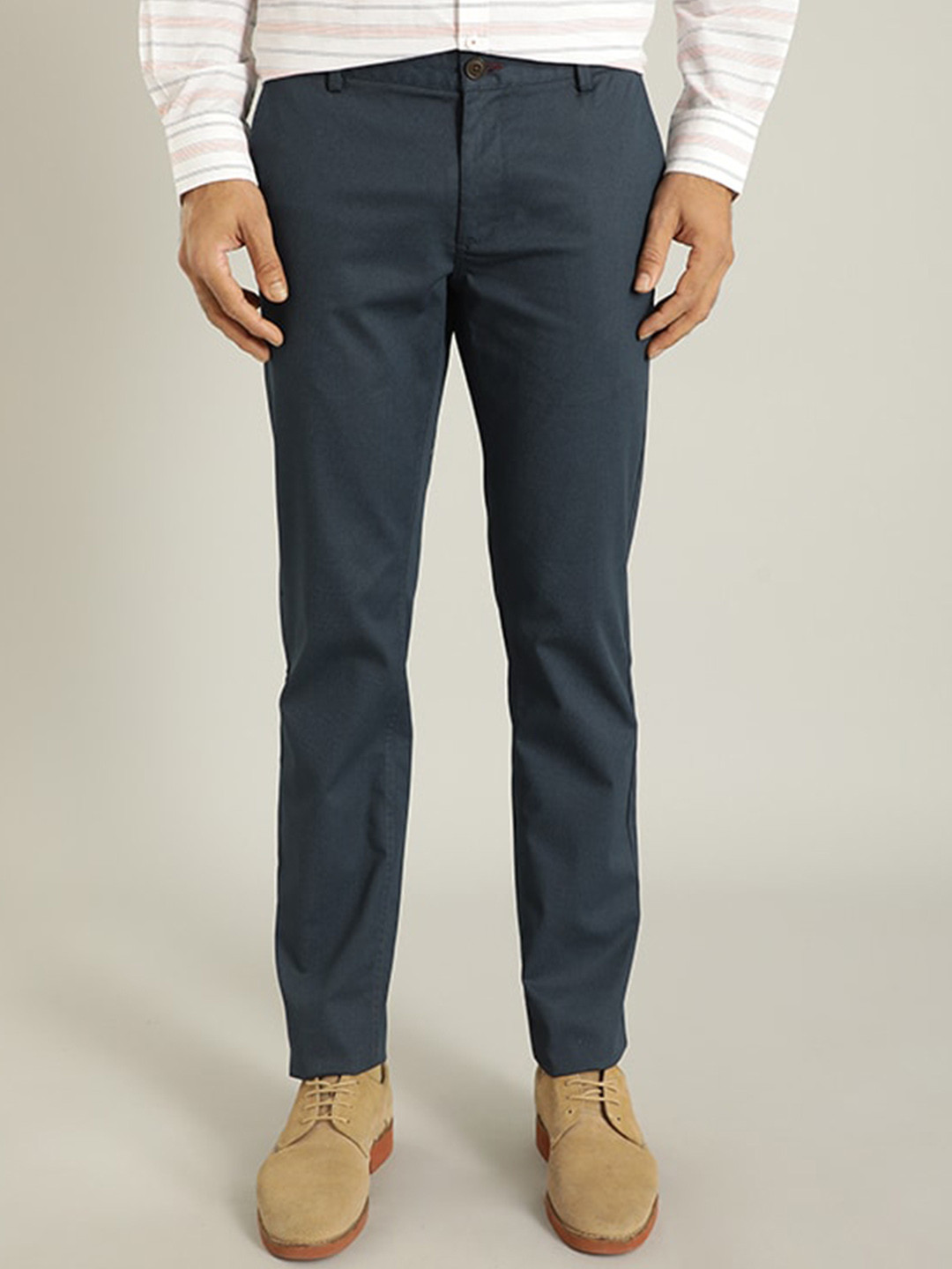 

Indian Terrain Men Brooklyn Slim Fit Mid-Rise Regular Trousers, Navy blue