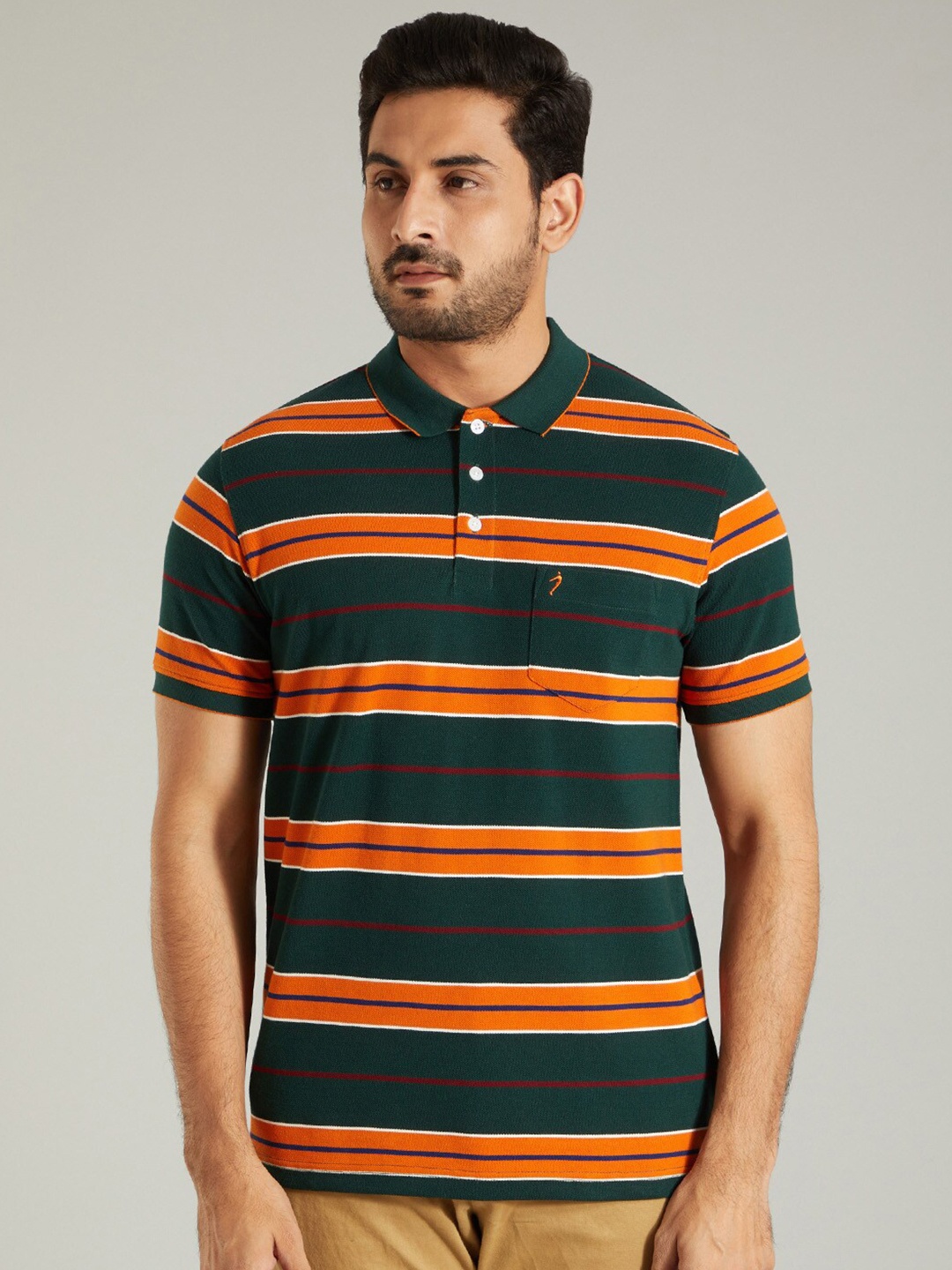 

Indian Terrain Striped Polo Collar T-shirt, Green
