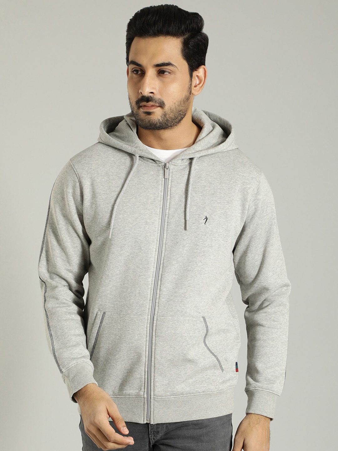 

Indian Terrain Hooded Front-Open Sweatshirt, Grey