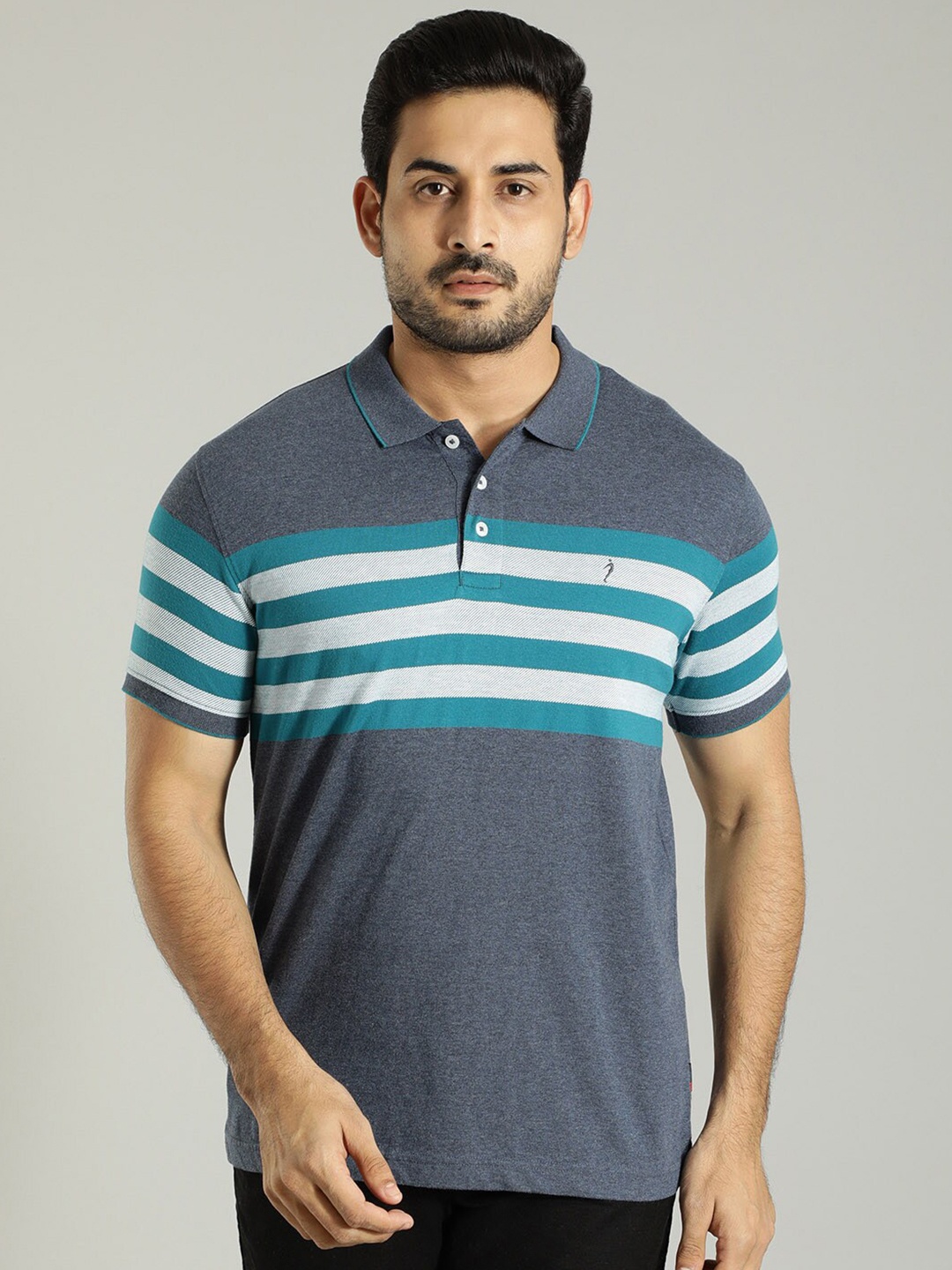 

Indian Terrain Striped Polo Collar T-shirt, Blue