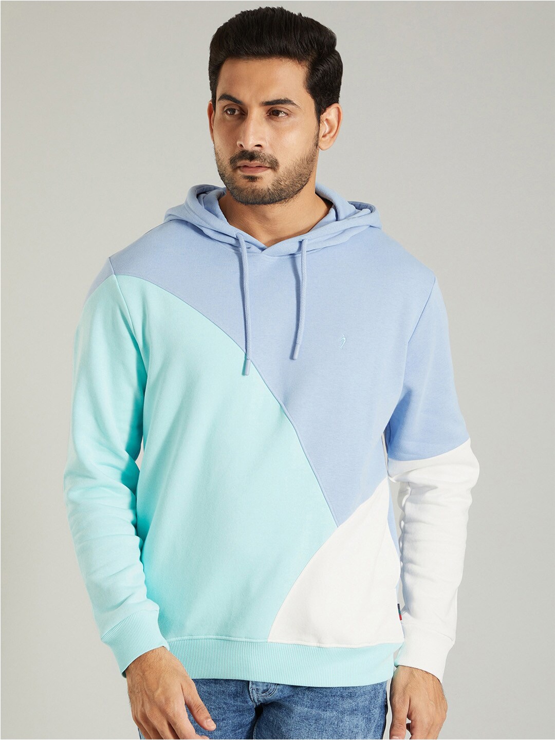 

Indian Terrain Colourblocked Hooded Sweatshirt, Blue