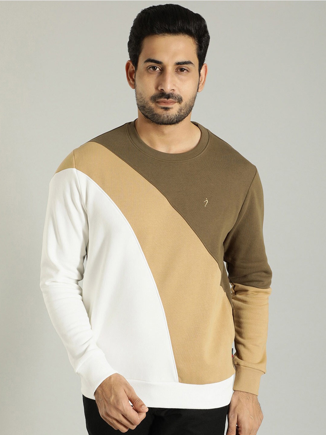 

Indian Terrain Colourblocked Round Neck Sweatshirt, Green