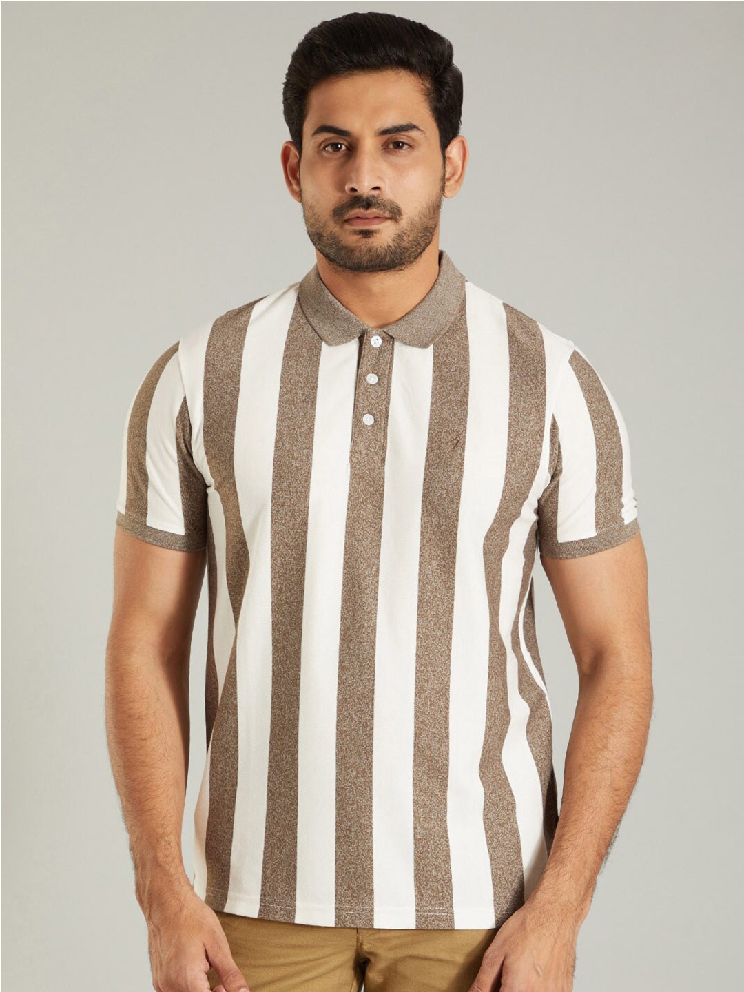 

Indian Terrain Striped Polo Collar T-Shirt, Beige