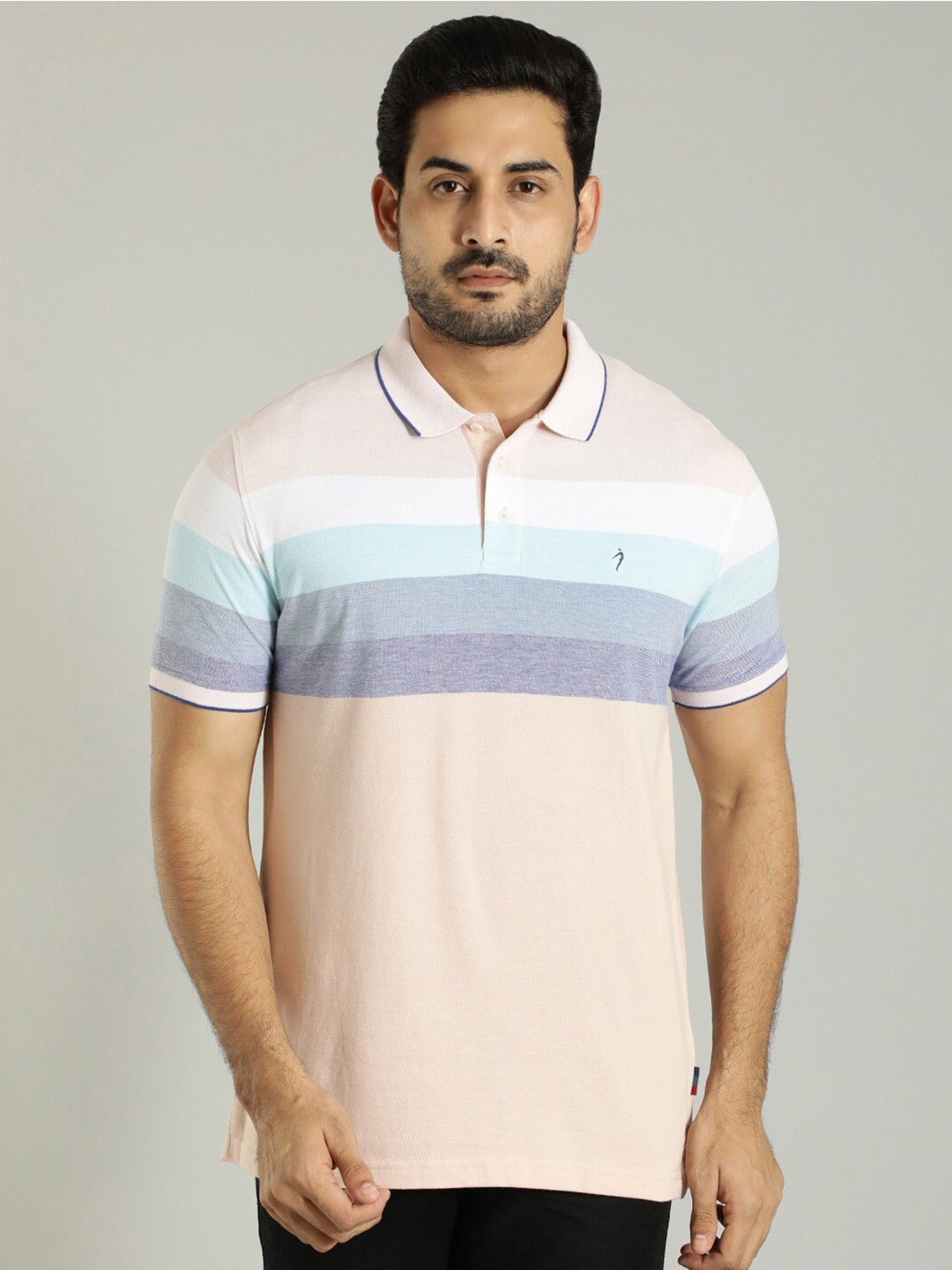 

Indian Terrain Striped Polo Collar T-shirt, Peach