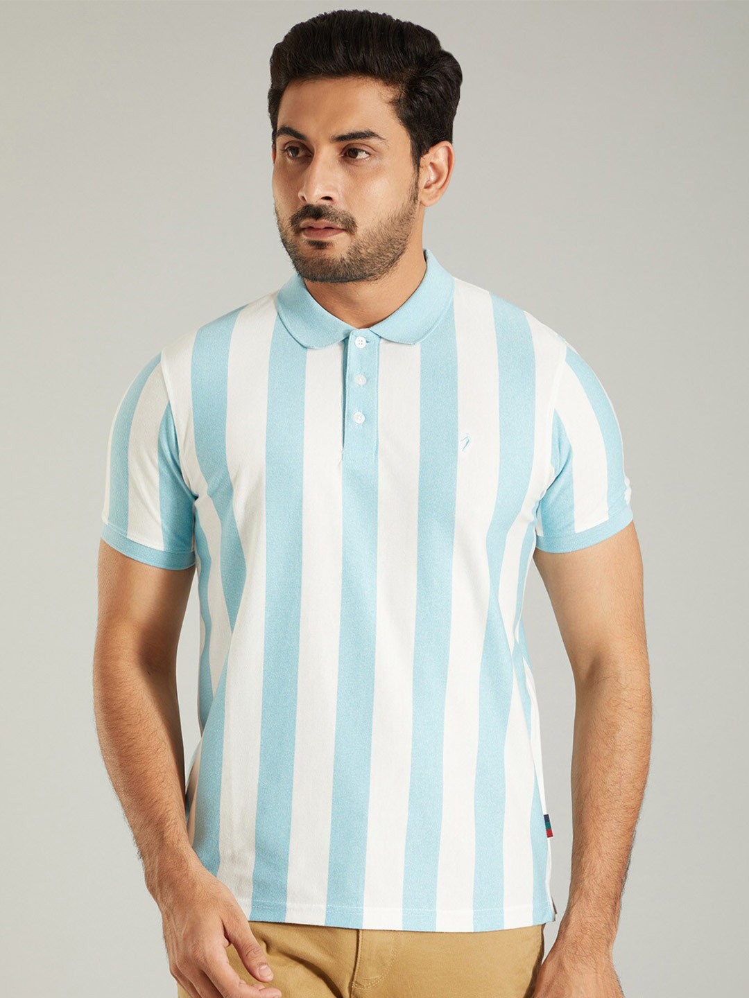 

Indian Terrain Striped Polo Collar T-shirt, Blue
