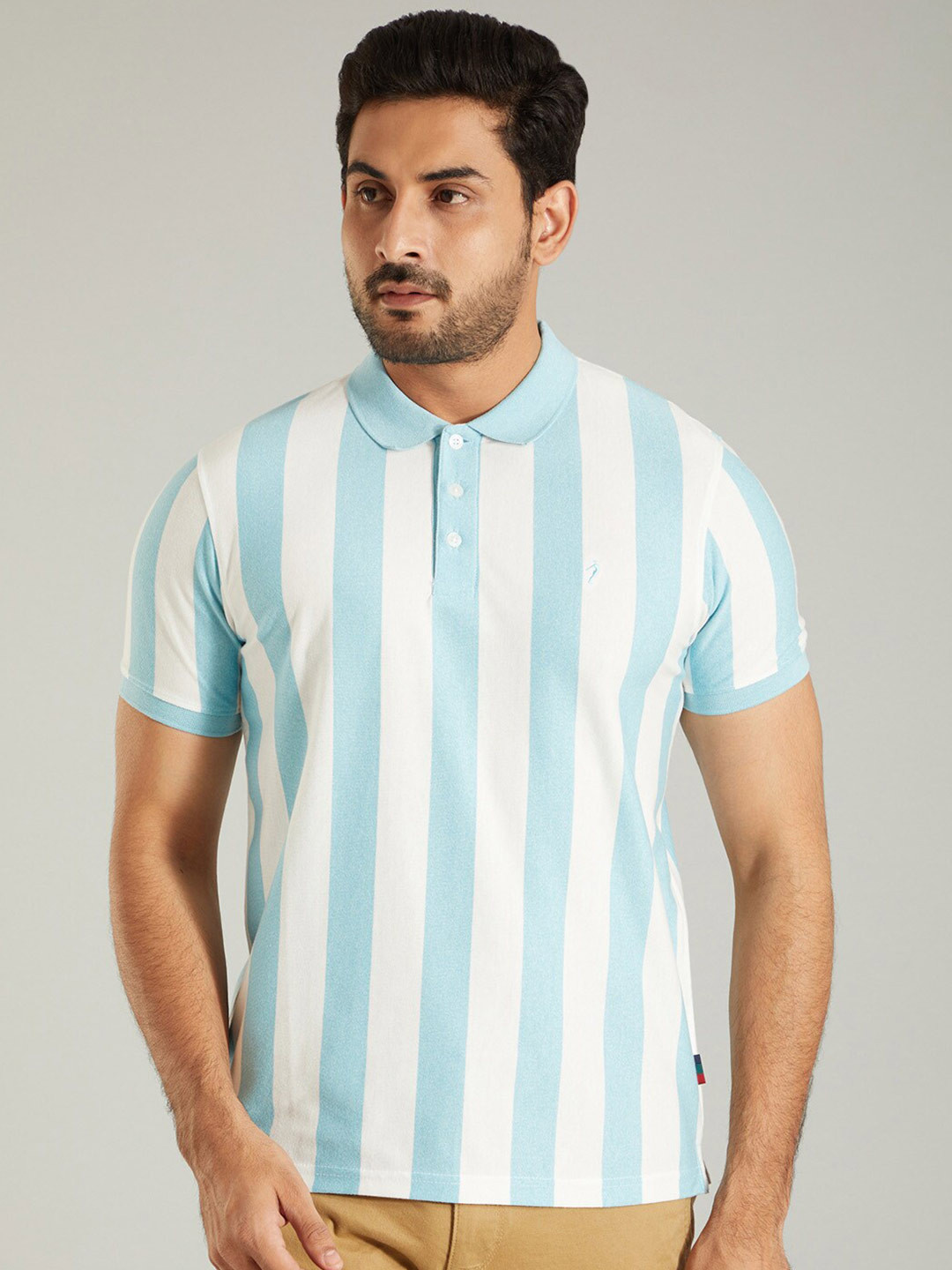 

Indian Terrain Striped Polo Collar Regular Fit T-shirt, Blue