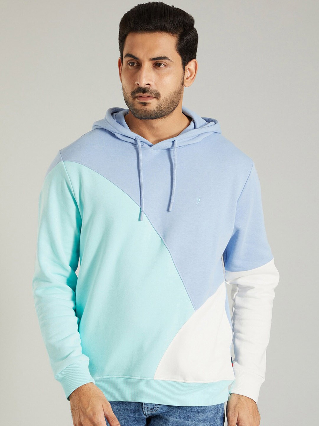 

Indian Terrain Colourblocked Long Sleeves Hooded Sweatshirt, Blue