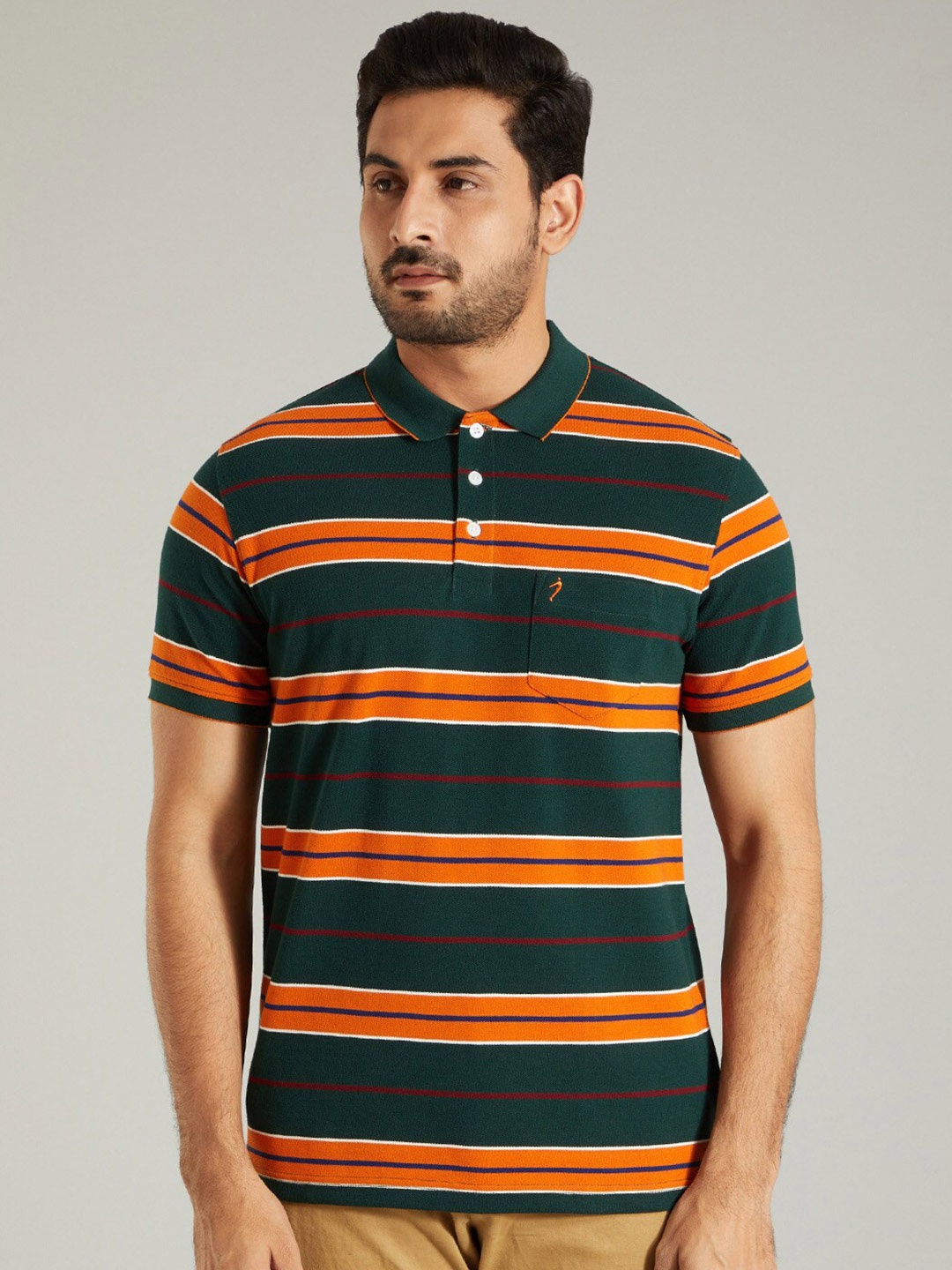 

Indian Terrain Striped Polo Collar T-shirt, Green