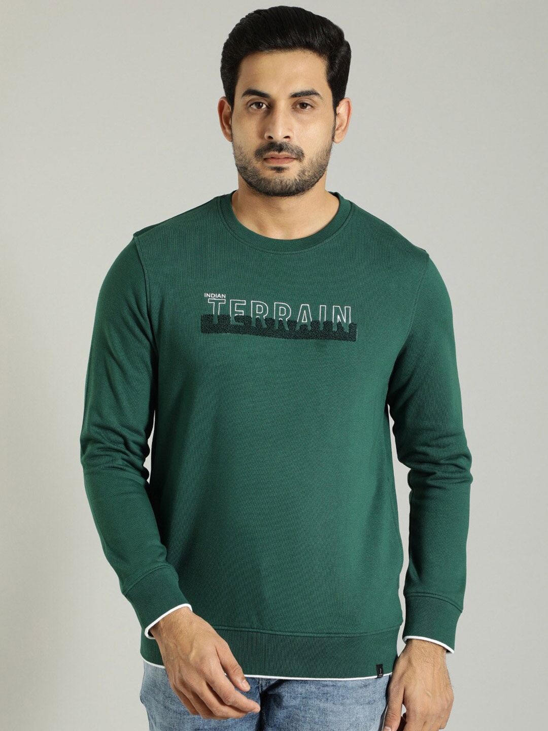 

Indian Terrain Typography Printed Long Sleeves Pullover, Green